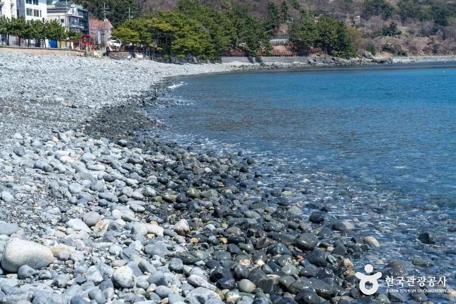 학동 흑진주 몽돌해변의 검은 몽돌과 파도